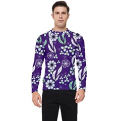 Floral Blue Pattern Men s Long Sleeve Rash Guard by MintanArt