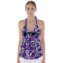 Floral Blue Pattern  Babydoll Tankini Top by MintanArt