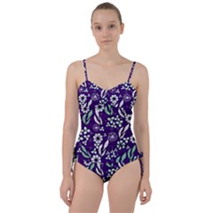 Floral Blue Pattern  Sweetheart Tankini Set by MintanArt