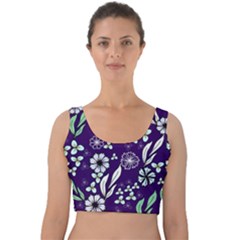 Floral Blue Pattern  Velvet Crop Top by MintanArt