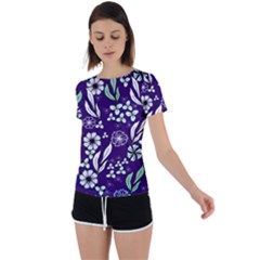 Floral Blue Pattern  Back Circle Cutout Sports Tee by MintanArt