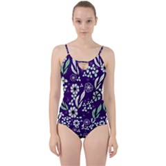 Floral Blue Pattern  Cut Out Top Tankini Set by MintanArt