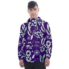 Floral Blue Pattern  Men s Front Pocket Pullover Windbreaker by MintanArt