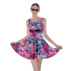 Pink Blue Flowers Skater Dress by designsbymallika