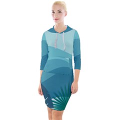 Illustration Of Palm Leaves Waves Mountain Hills Quarter Sleeve Hood Bodycon Dress by HermanTelo