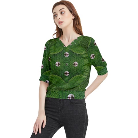 One Island In A Safe Environment Of Eternity Green Quarter Sleeve Blouse by pepitasart