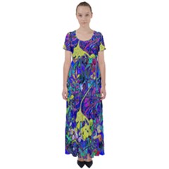 Vibrant Abstract Floral/rainbow Color High Waist Short Sleeve Maxi Dress by dressshop