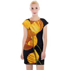 Yellow Poppies Cap Sleeve Bodycon Dress by Audy