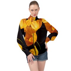 Yellow Poppies High Neck Long Sleeve Chiffon Top by Audy