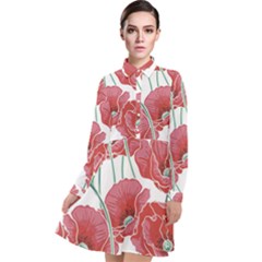 Red Poppy Flowers Long Sleeve Chiffon Shirt Dress by goljakoff