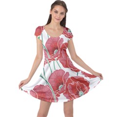 Red Poppy Flowers Cap Sleeve Dress by goljakoff