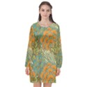 Orange flowers Long Sleeve Chiffon Shift Dress  View1