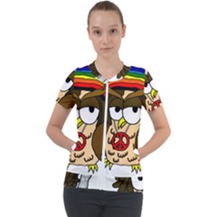  Rainbow Stoner Owl Short Sleeve Zip Up Jacket by IIPhotographyAndDesigns