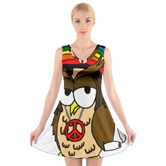  Rainbow Stoner Owl V-neck Sleeveless Dress by IIPhotographyAndDesigns