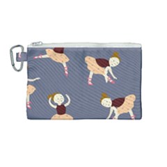 Cute  Pattern With  Dancing Ballerinas On The Blue Background Canvas Cosmetic Bag (medium) by EvgeniiaBychkova