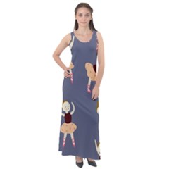 Cute  Pattern With  Dancing Ballerinas On The Blue Background Sleeveless Velour Maxi Dress by EvgeniiaBychkova