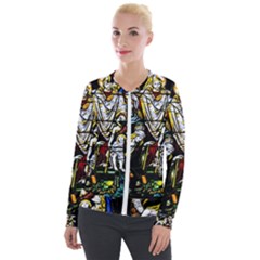 Christian Window Glass Art Print Velvet Zip Up Jacket by dflcprintsclothing