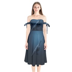 Whales Family Shoulder Tie Bardot Midi Dress by goljakoff