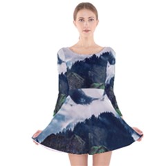 Blue Whales Dream Long Sleeve Velvet Skater Dress by goljakoff