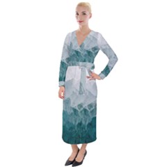 Blue Green Waves Velvet Maxi Wrap Dress by goljakoff