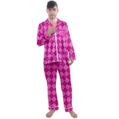 Pink Diamond Pattern Men s Long Sleeve Satin Pajamas Set by ArtsyWishy