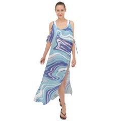 Blue Vivid Marble Pattern Maxi Chiffon Cover Up Dress by goljakoff