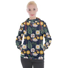 Flower Grey Pattern Floral Women s Hooded Pullover by Dutashop