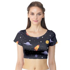 Cosmos Rockets Spaceships Ufos Short Sleeve Crop Top by Amaryn4rt