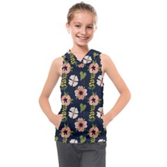 Flower White Grey Pattern Floral Kids  Sleeveless Hoodie by Dutashop