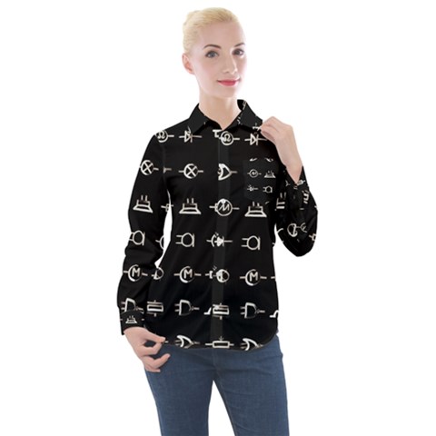 Electrical Symbols Callgraphy Short Run Inverted Women s Long Sleeve Pocket Shirt by WetdryvacsLair