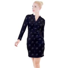 Arfican Head Sculpture Motif Print Pattern Button Long Sleeve Dress by dflcprintsclothing