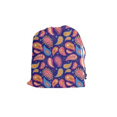 Blue Paisley Print 2 Drawstring Pouch (medium) by designsbymallika