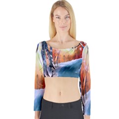 Paysage D hiver Long Sleeve Crop Top by sfbijiart