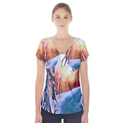 Paysage D hiver Short Sleeve Front Detail Top by sfbijiart