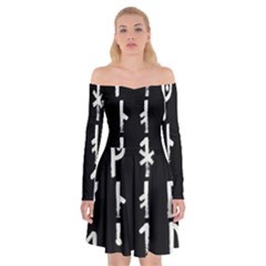 Medieval Runes Collected Inverted Complete Off Shoulder Skater Dress by WetdryvacsLair