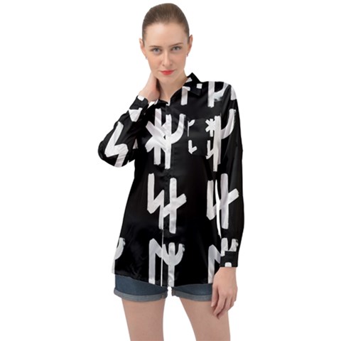 Younger Futhark Rune Set Collected Inverted Long Sleeve Satin Shirt by WetdryvacsLair