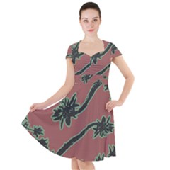 Tropical Style Floral Motif Print Pattern Cap Sleeve Midi Dress by dflcprintsclothing