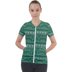 Christmas Knit Digital Short Sleeve Zip Up Jacket by Mariart