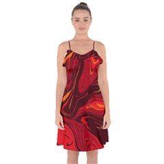 Red Vivid Marble Pattern Ruffle Detail Chiffon Dress by goljakoff