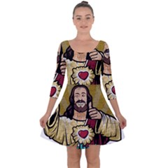 Buddy Christ Quarter Sleeve Skater Dress by Valentinaart