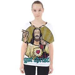 Buddy Christ V-neck Dolman Drape Top by Valentinaart