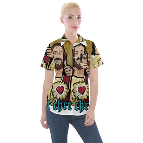 Buddy Christ Women s Short Sleeve Pocket Shirt by Valentinaart