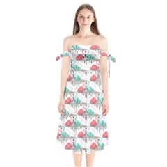 Music Flamingo Shoulder Tie Bardot Midi Dress by Sparkle