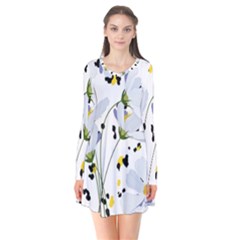 Tree Poppies  Long Sleeve V-neck Flare Dress by Sobalvarro