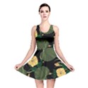 Tropical vintage yellow hibiscus floral green leaves seamless pattern black background. Reversible Skater Dress View1