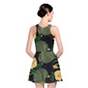 Tropical vintage yellow hibiscus floral green leaves seamless pattern black background. Reversible Skater Dress View2