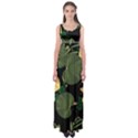 Tropical vintage yellow hibiscus floral green leaves seamless pattern black background. Empire Waist Maxi Dress View1