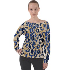 Leopard Skin  Off Shoulder Long Sleeve Velour Top by Sobalvarro