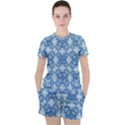 Blue pattern Women s Tee and Shorts Set View1