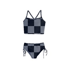 Black Gingham Check Pattern Girls  Tankini Swimsuit by yoursparklingshop